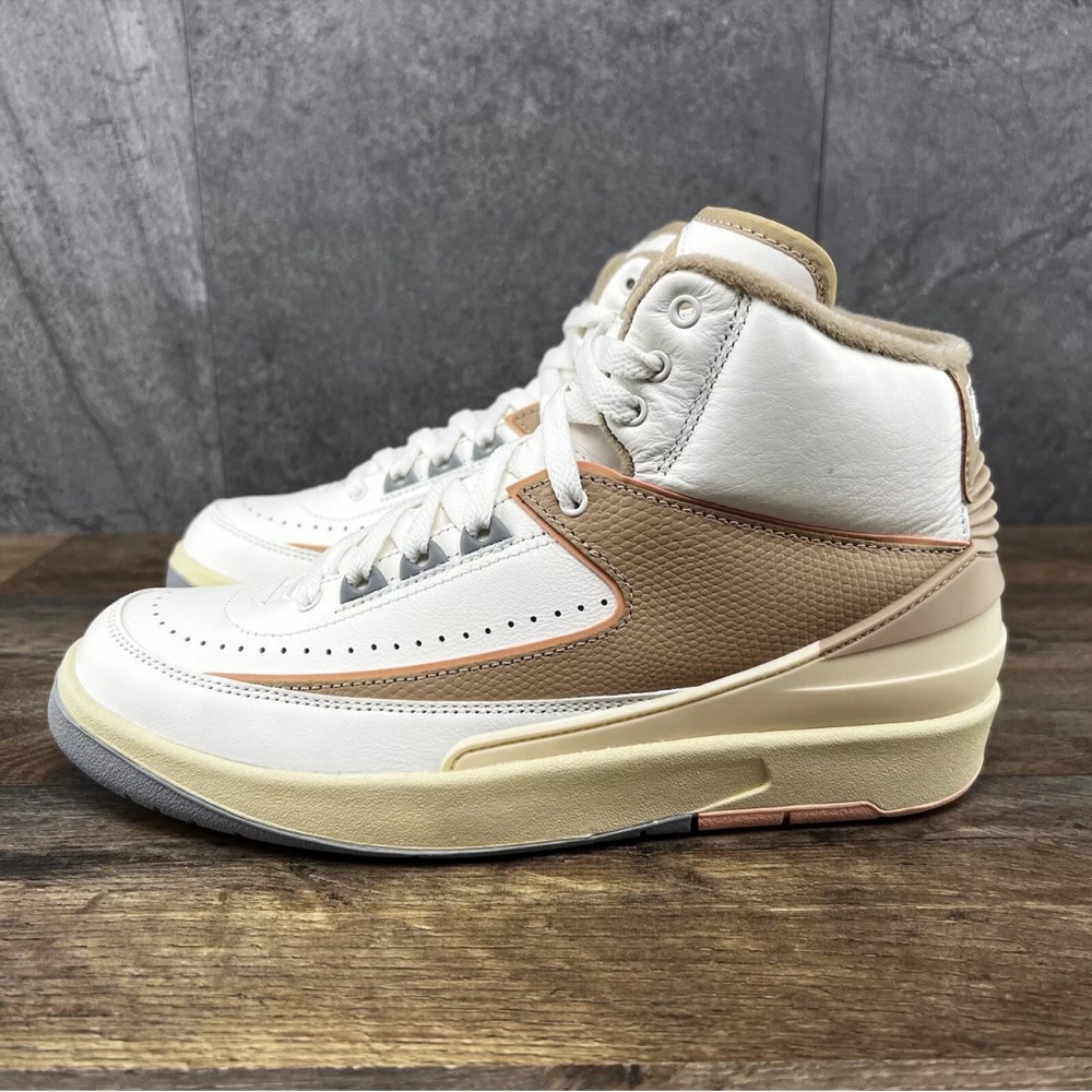 Nike Air Jordan 2 Retro Women's Sneakers - White and Tan - Picture 8 of 9